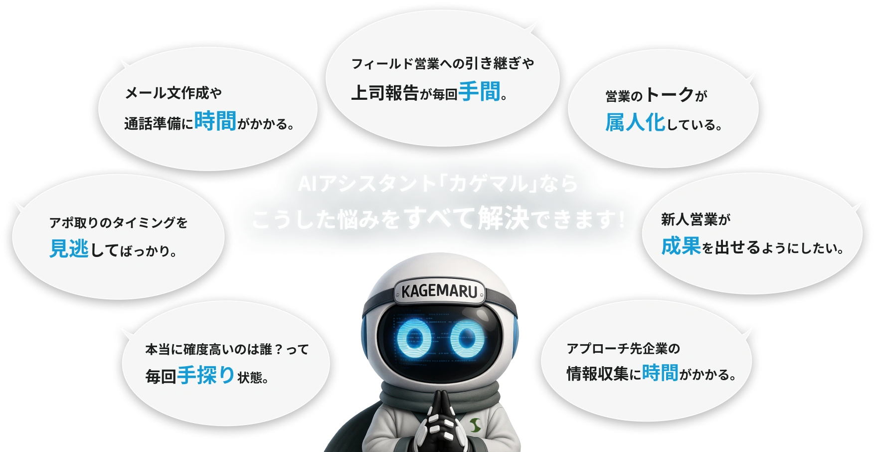 AIアシスタント「カゲマル」ならこうした悩みをすべて解決できます！